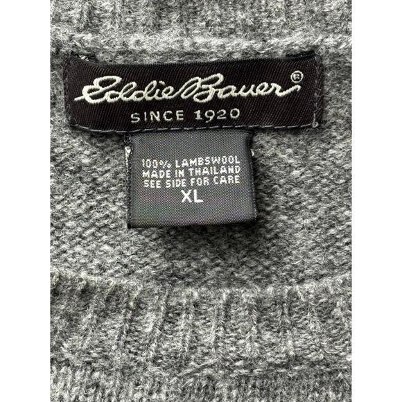 Eddie Bauer Men's Size XL 100% Lambswool Gray Sweater Warm Cozy Wool - Picture 2 of 8